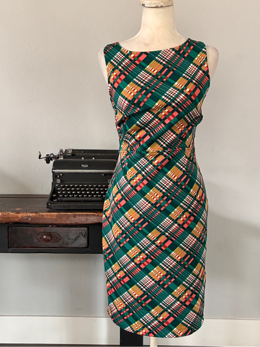 King Louie Retro Plaid Sleeveless Dress with Low Open Back - Size Small